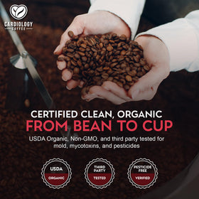 Cardiology Coffee organic mold-free label signals clean tasting experience