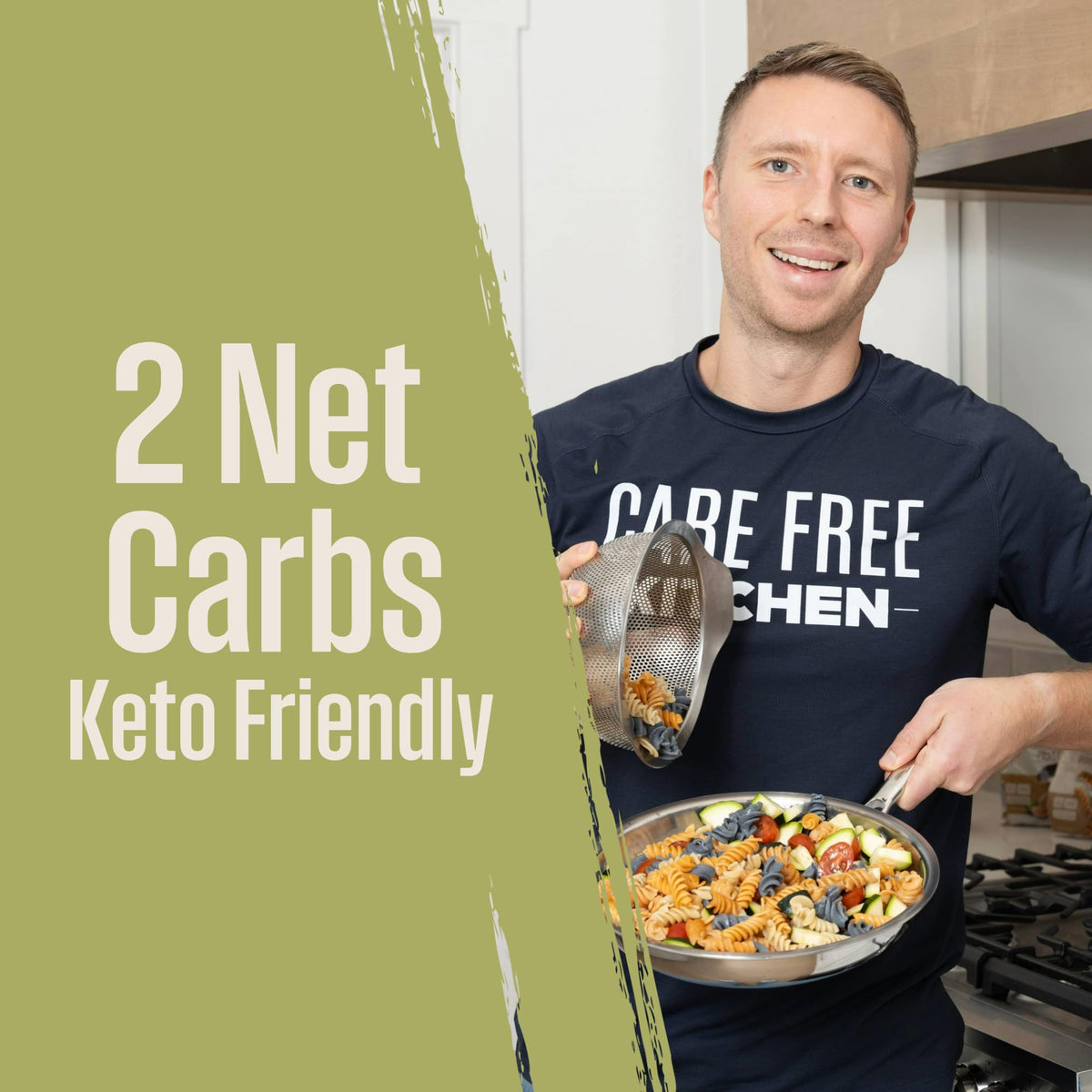 Care Free Kitchen Rotini Keto Pasta 3-pack box, versatile flavors.