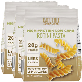 Care Free Kitchen Rotini plain 3-pack front, high-protein pasta option for quick meals.
