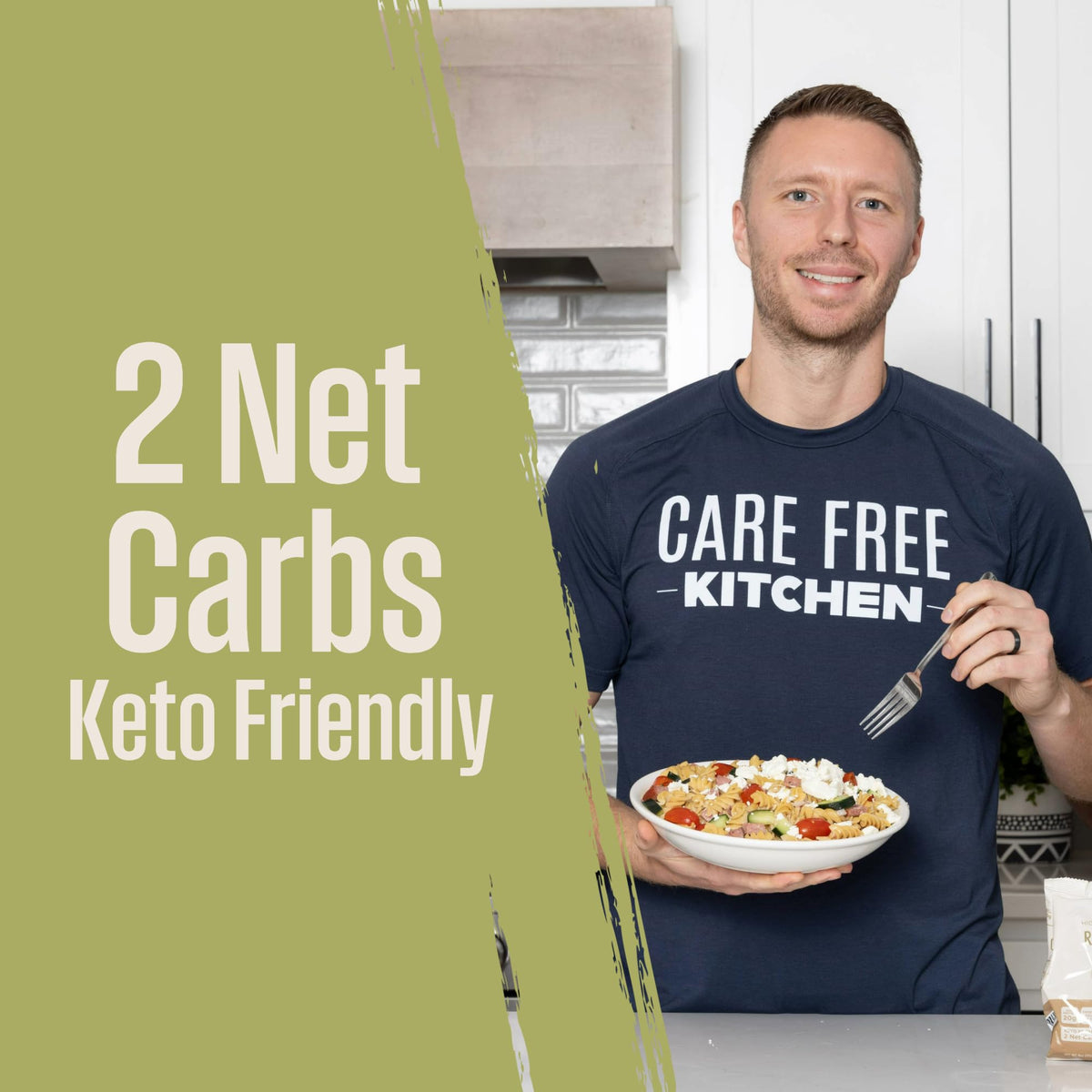 Care Free Kitchen Rotini plain dry pasta, raw noodles with texture on display.