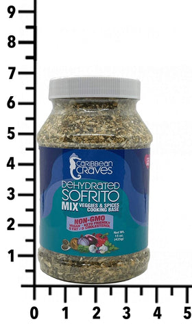 Caribbean Craves dehydrated sofrito mix label highlights vegan and keto-friendly attributes.