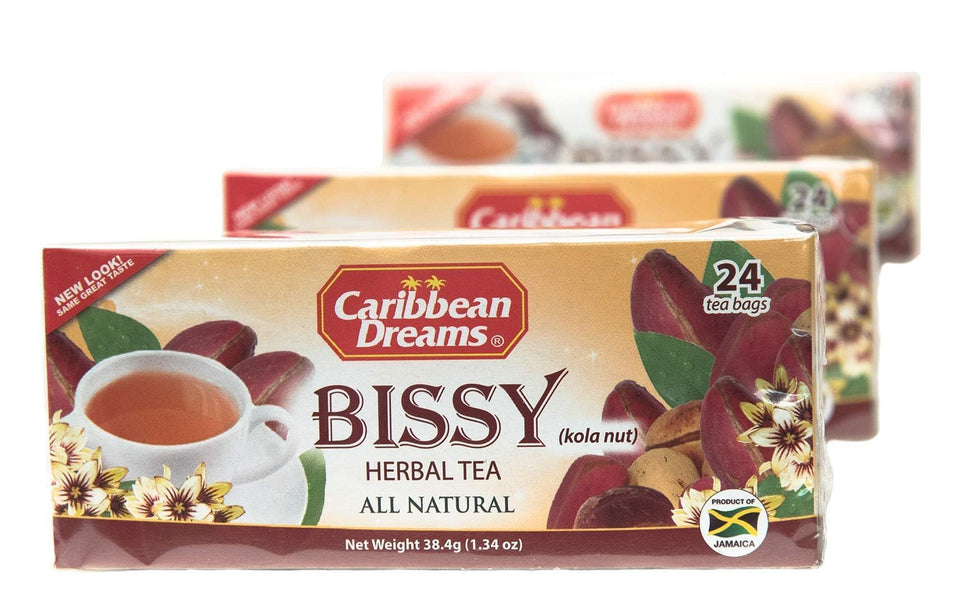 Caribbean Dreams Bissy Tea packaging with 24 tea bags for convenience