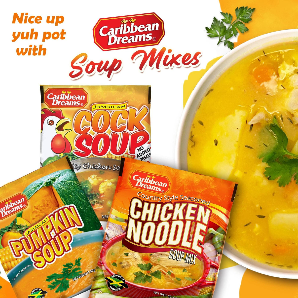 Caribbean Dreams Cock Soup Ingredients highlight fresh spices and authentic aroma.