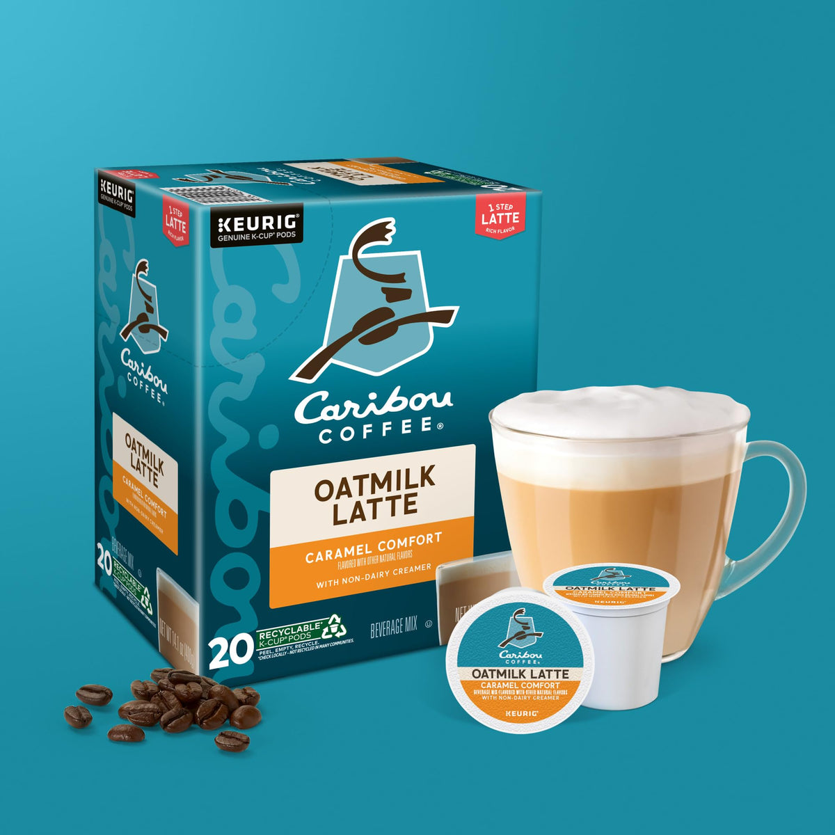 Caribou Coffee Caramel Comfort Oatmilk Latte appears creamy and inviting.