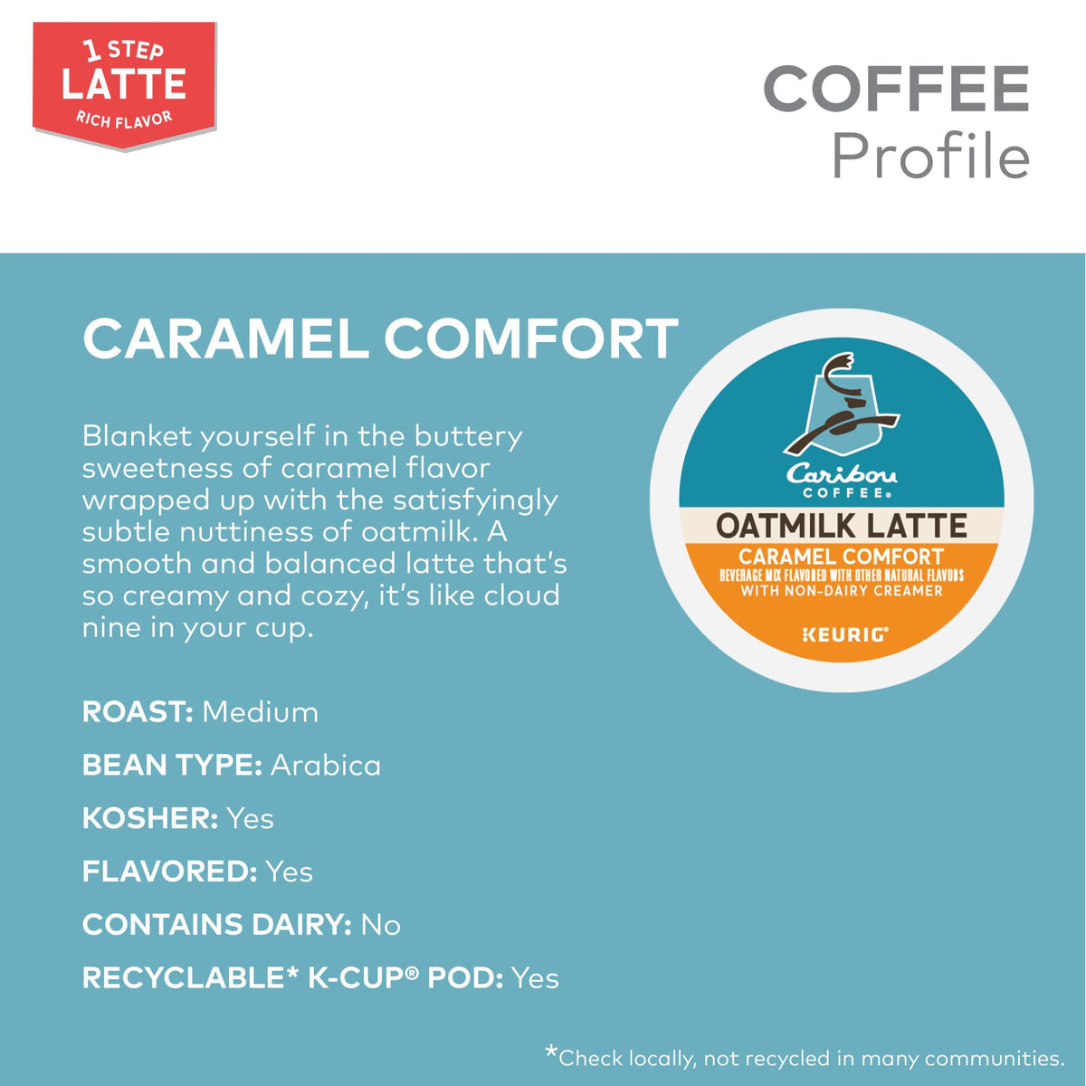 Pouring Caribou Coffee Caramel Comfort Oatmilk Latte creates a creamy caramel swirl.