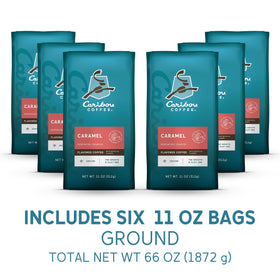 Caribou Coffee caramel aroma fills the kitchen as you pour a cup.
