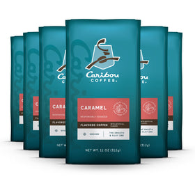 Caribou Coffee caramel ground coffee packaging ready for pantry storage and daily brewing.