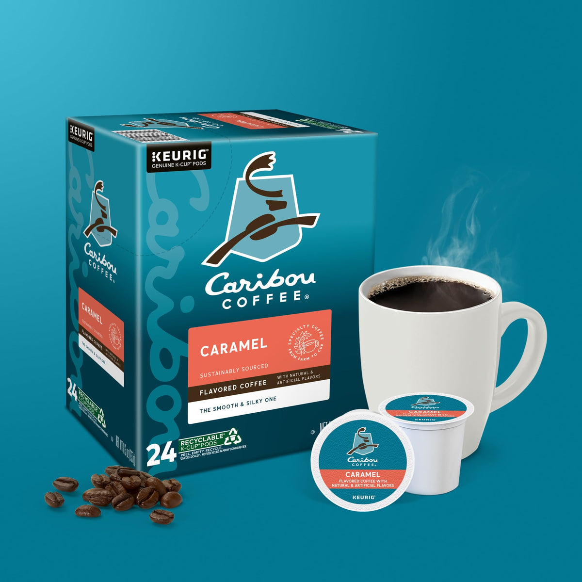 Caribou Coffee caramel K-Cup pods Keurig compatible for easy brewing