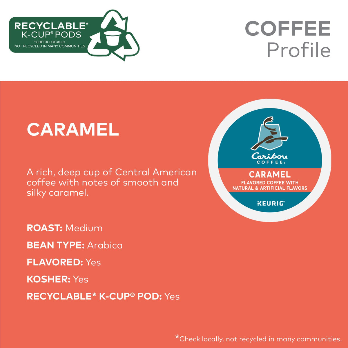 Caribou Coffee caramel K-Cup pods with milk heightening caramel notes
