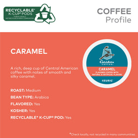 Caribou Coffee caramel K-Cup pods with milk heightening caramel notes
