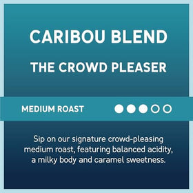 Caribou Coffee Caribou Blend brewed cup shows smooth medium roast