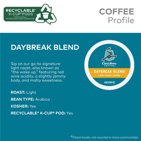 Steam rises from a Caribou Coffee Daybreak Blend cup with floral notes