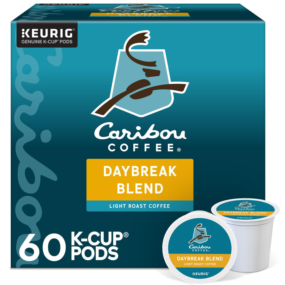 Caribou Coffee Daybreak Blend K-Cup pack front, ideal for quick, bright mornings