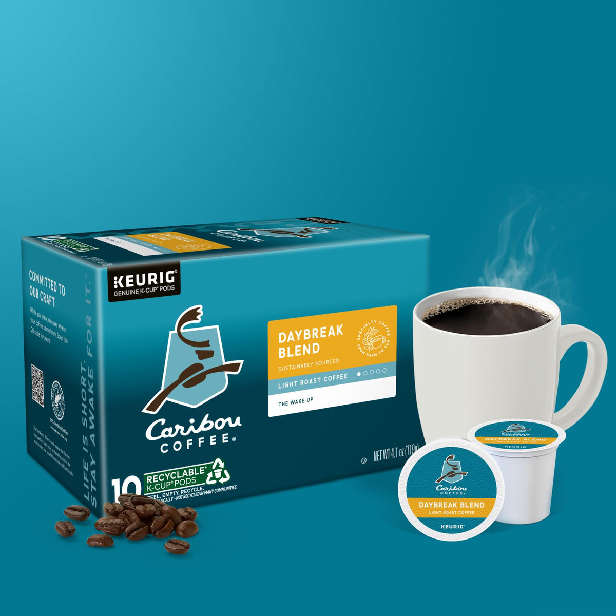 Caribou Coffee Daybreak Blend on an office desk, perfect for a bright start