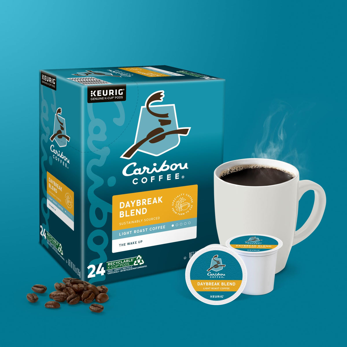 Caribou Coffee Daybreak Morning Blend cup on a desk ready for a productive morning.