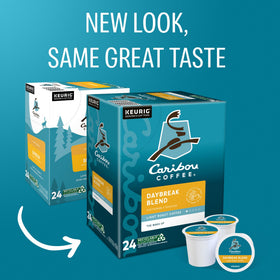Caribou Coffee Daybreak Morning Blend fresh-ground beans close-up highlighting citrus and floral notes.