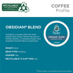 Caribou Coffee Obsidian label close-up emphasizes sustainable sourcing