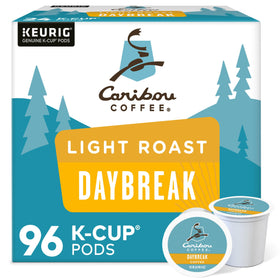 Caribou Daybreak Morning Blend pod box front for quick morning coffee.