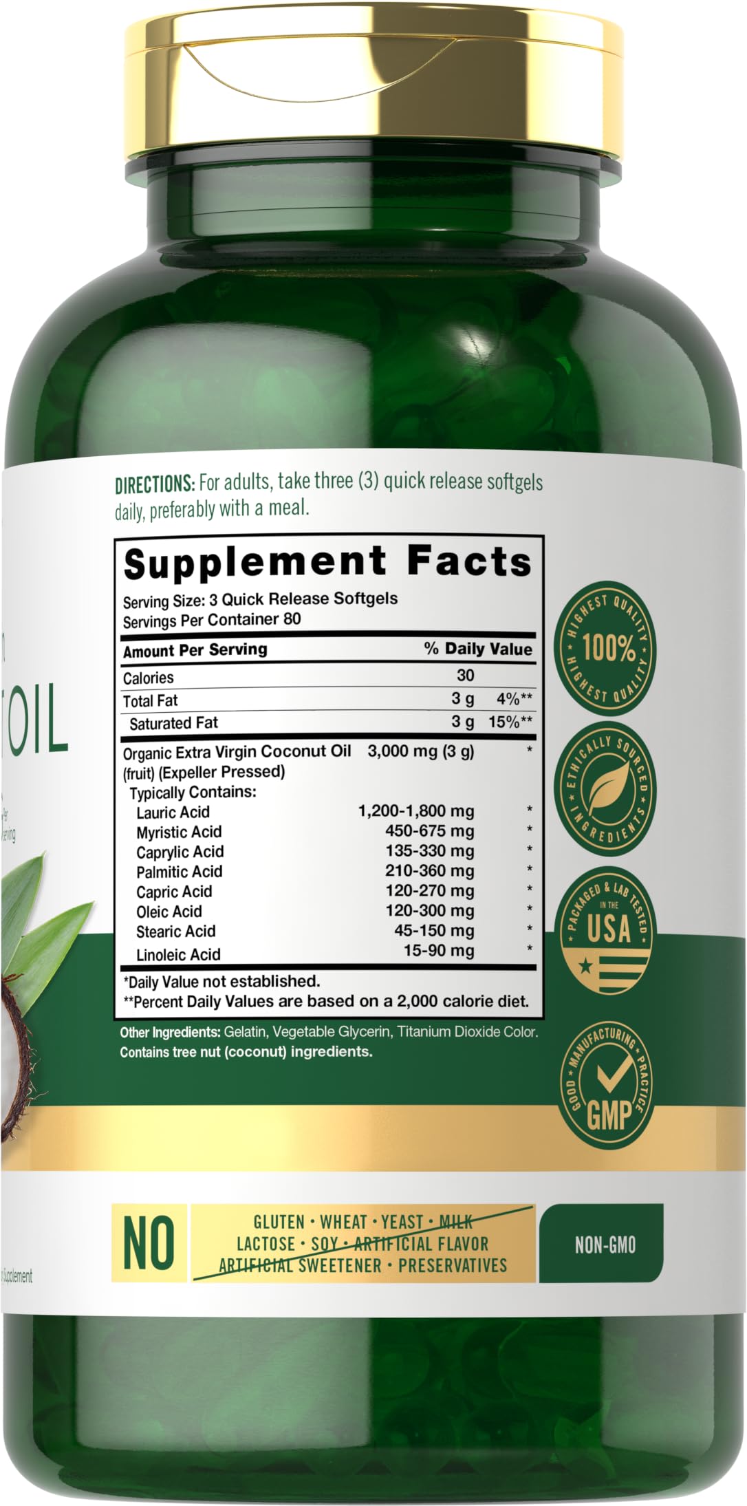 Carlyle Coconut Oil Softgel capsules close-up for simple swallowing