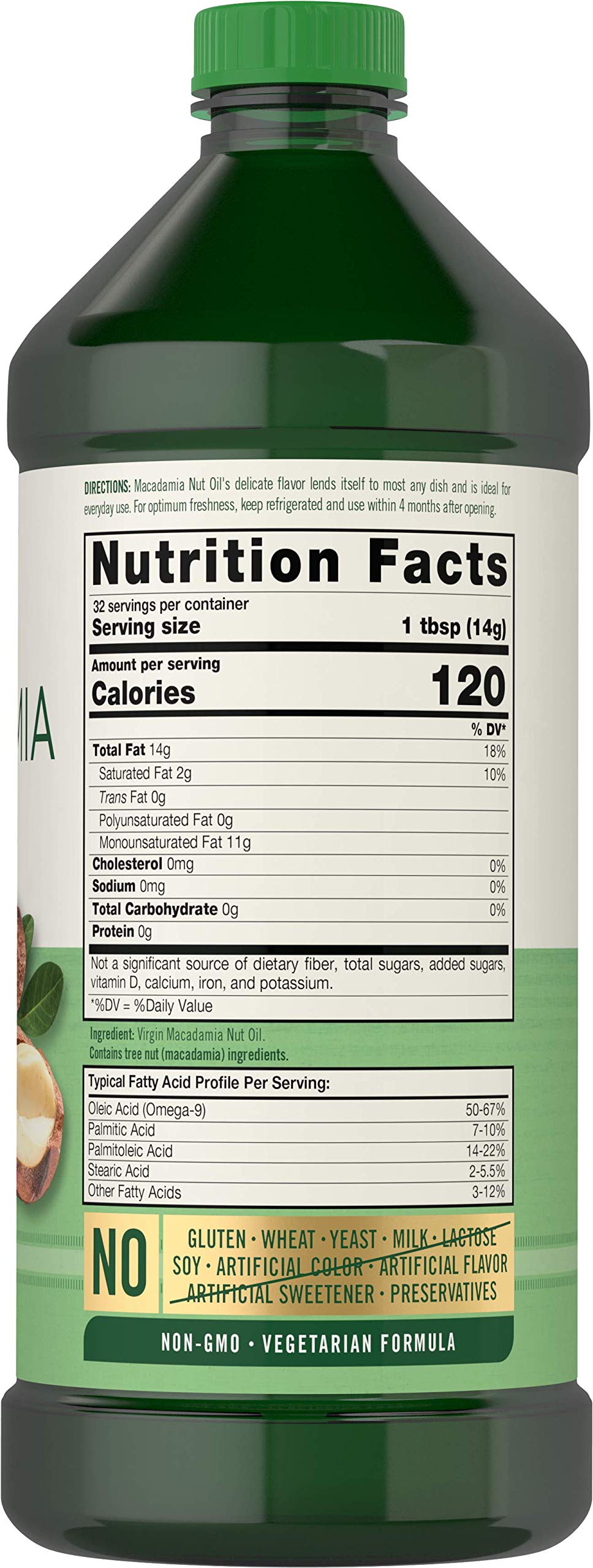 Close-up of Carlyle Macadamia Nut Oil bottle label
