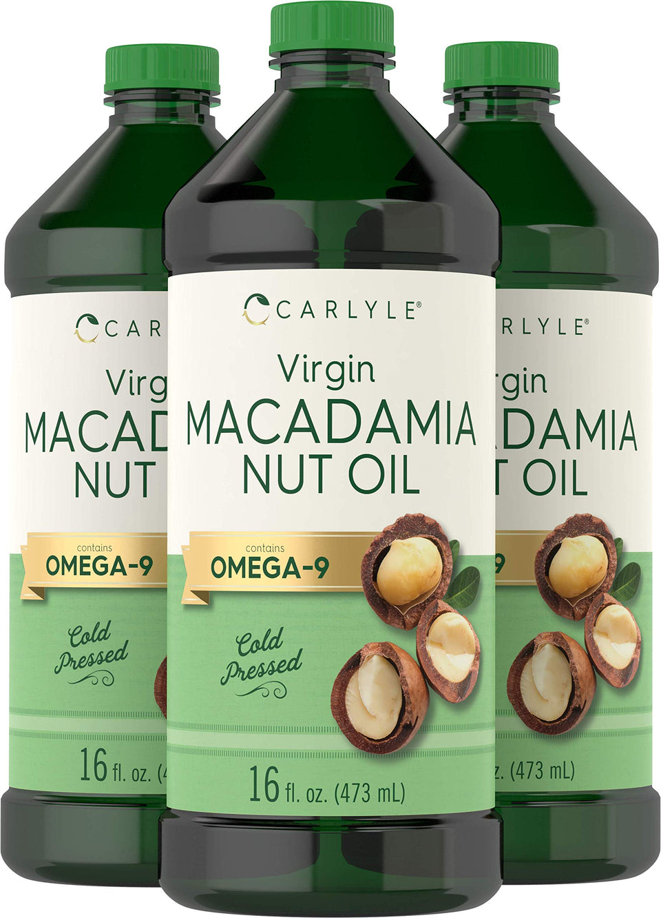 Carlyle Macadamia Nut Oil three-pack bottles ready for kitchen use