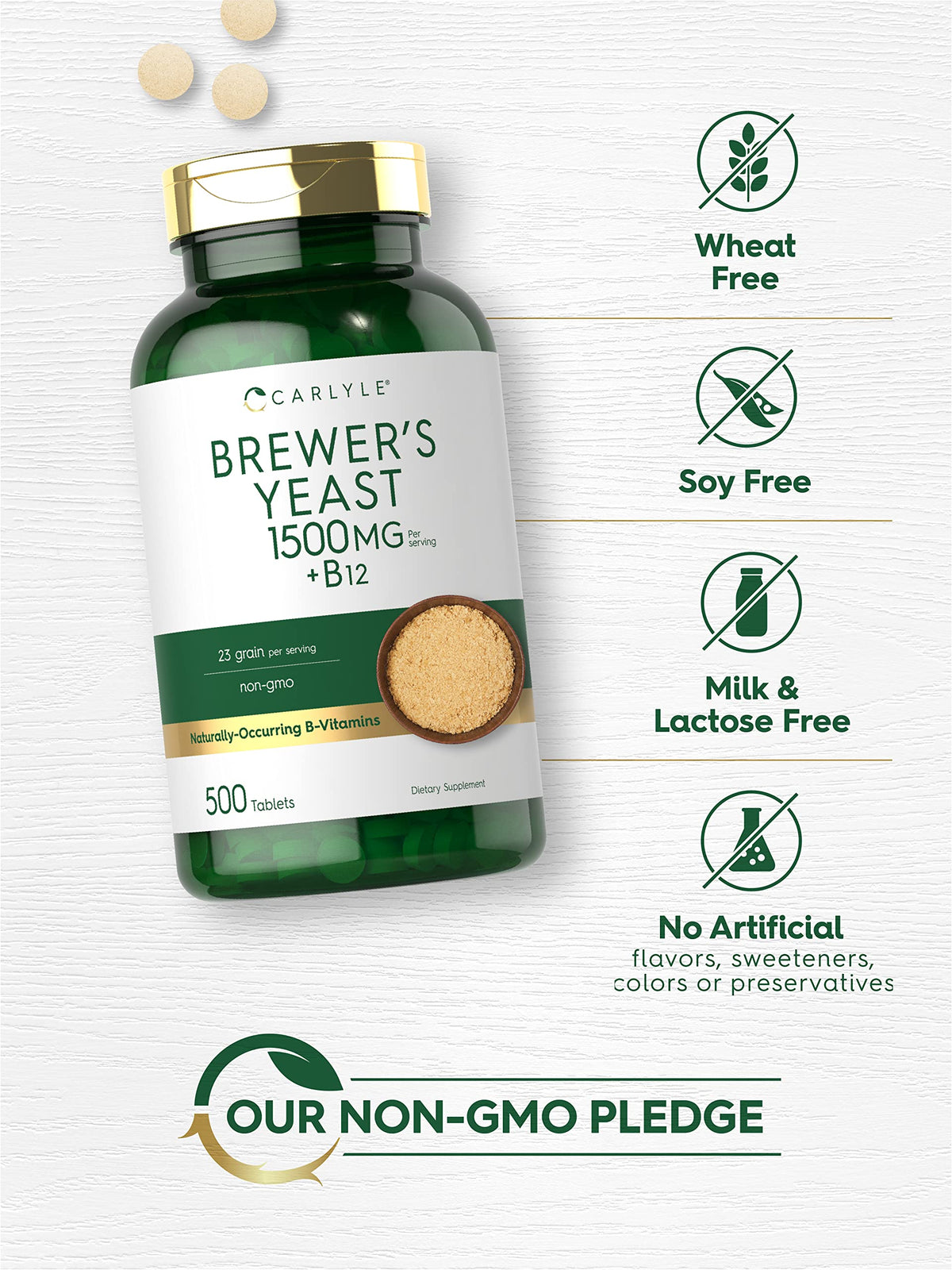 Carlyle Non-GMO label on bottle communicates clean ingredients.