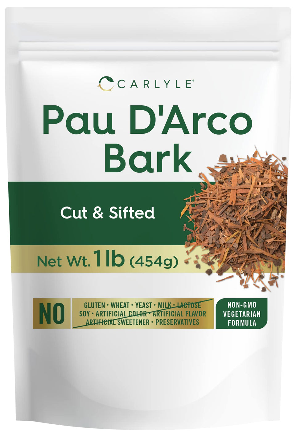 Carlyle Pau D'Arco bark cut-sifted in a 1lb bag for tea blends.