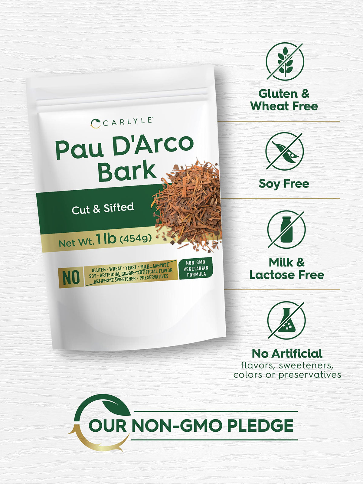 Carlyle Pau D'Arco bark shown as a tea ingredient.