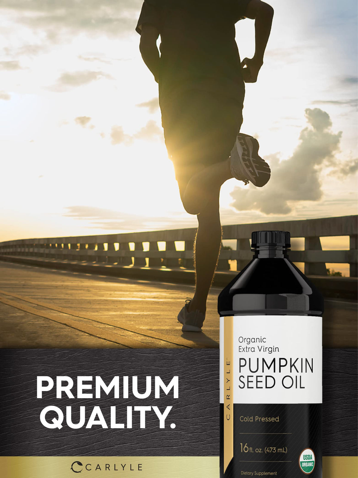 Carlyle Pumpkin Seed Oil skin use image demonstrates nourishing oil for hair and skin.