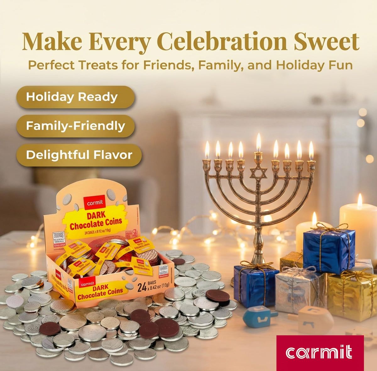 Carmit coins as party favors for celebrations and gifting.
