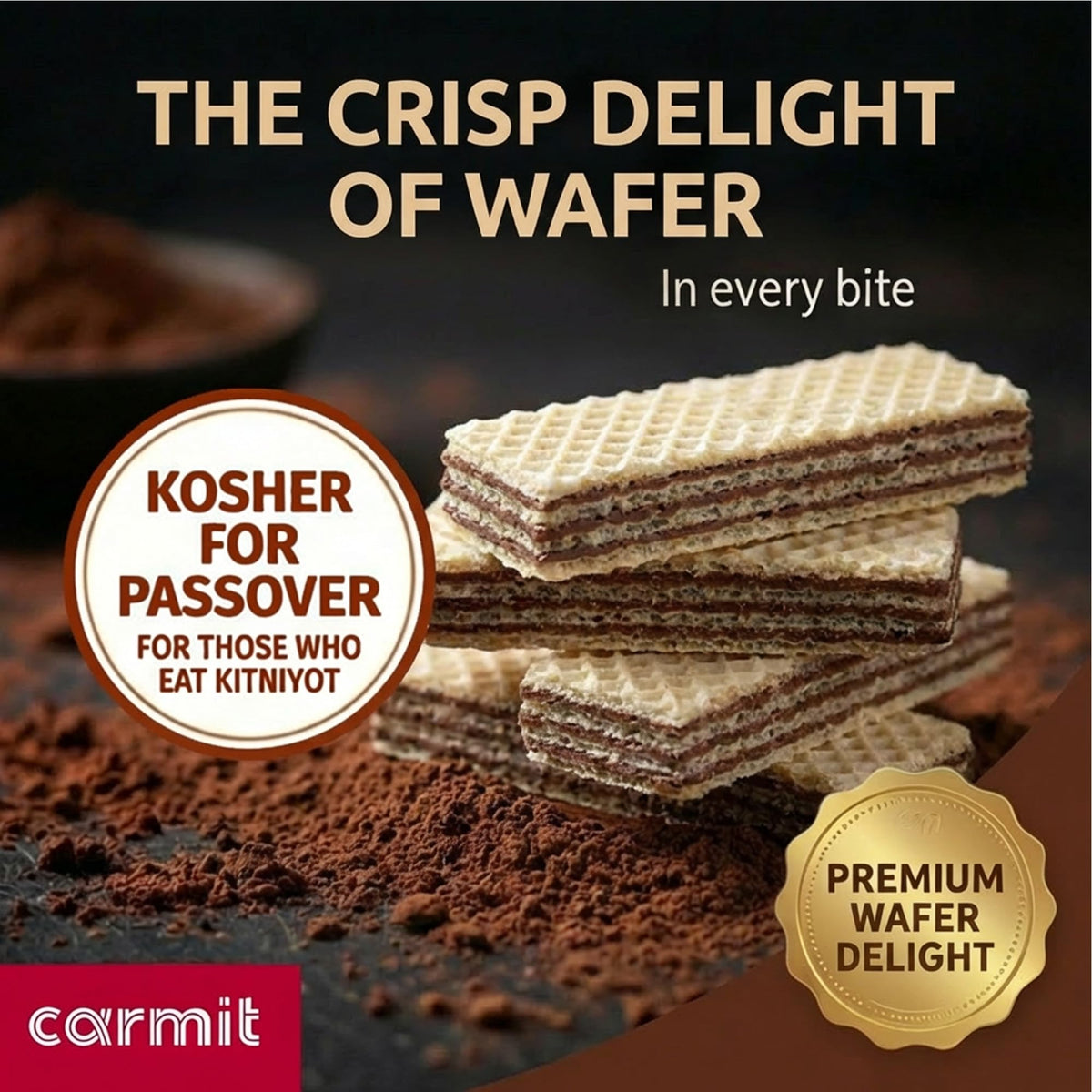 Carmit gluten free wafers shown with a dessert board, perfect for sharing.