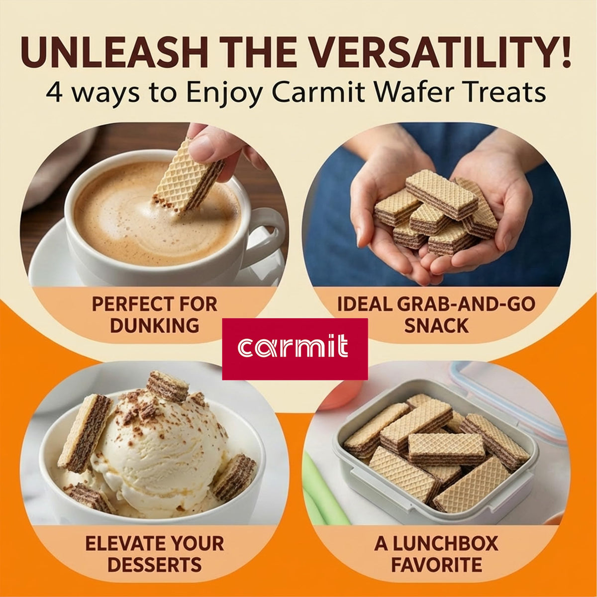 Carmit wafers as a versatile topping for ice cream or yogurt.