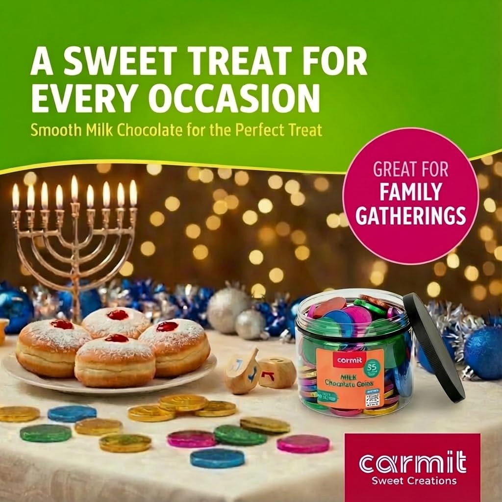 Carmit real chocolate coins for dreidel games with bright wrappers