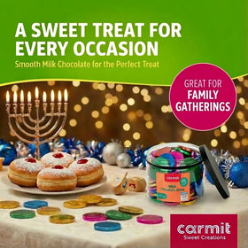 Carmit real chocolate coins for dreidel games with bright wrappers