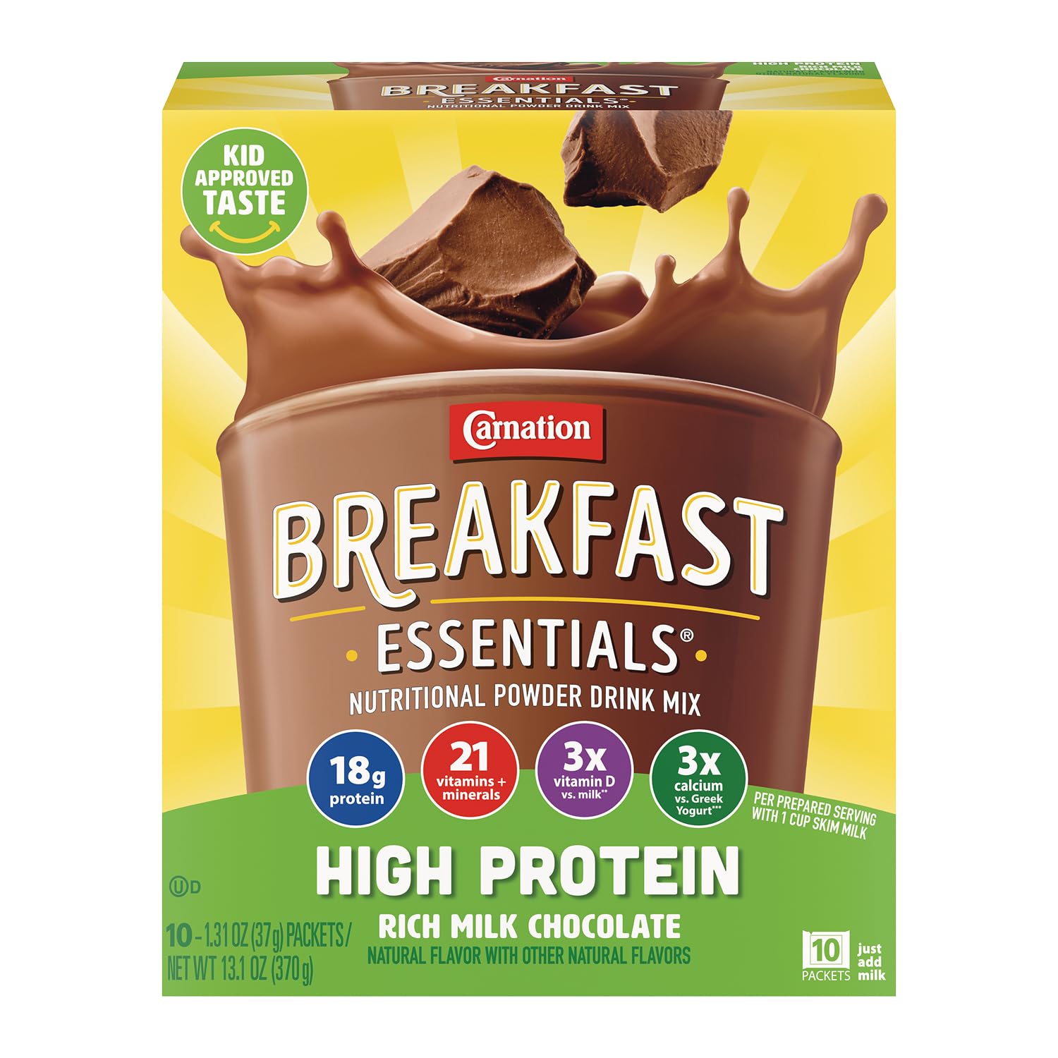 Carnation Breakfast Essentials high-protein powder bottle for quick, protein-rich mornings.