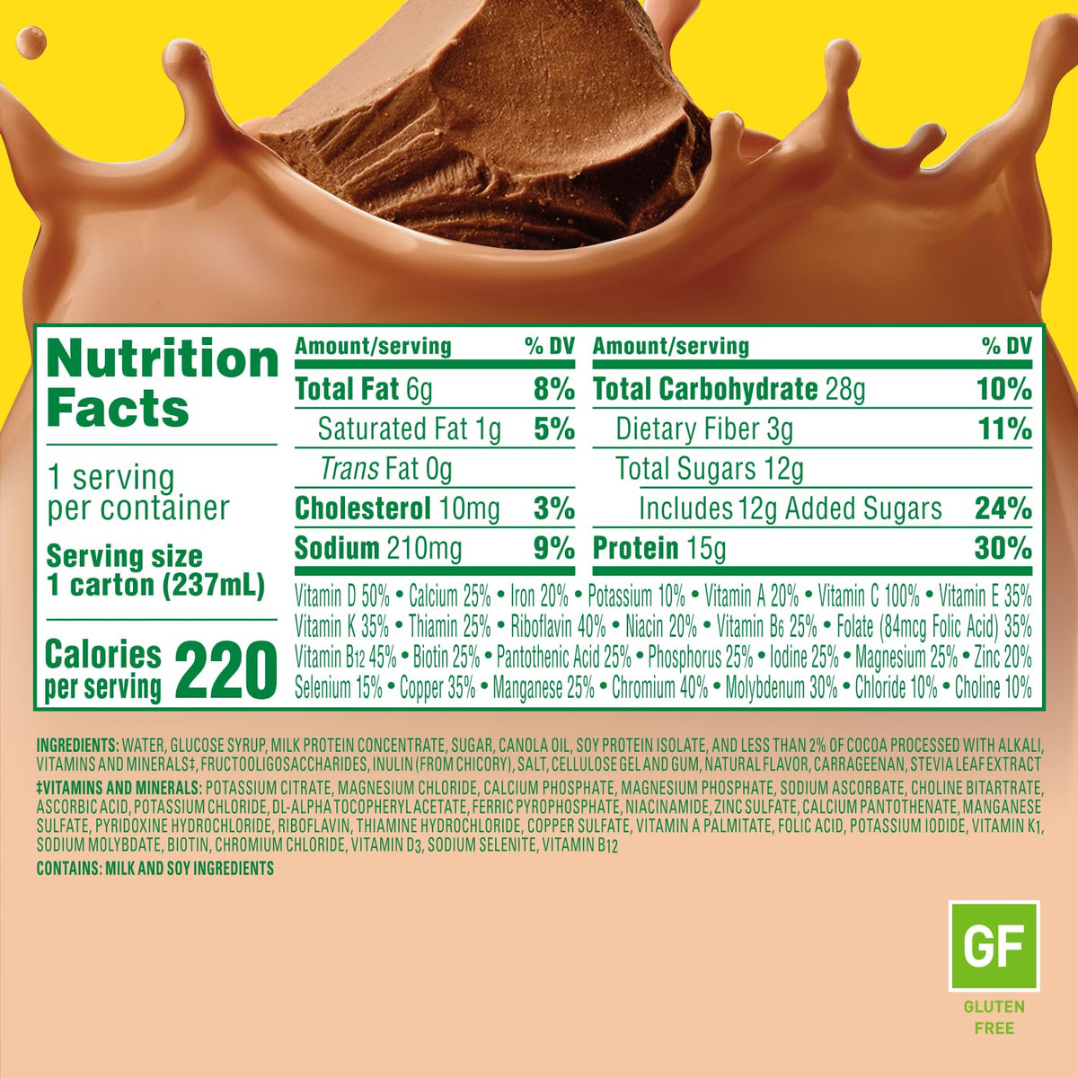 A glass of Carnation Breakfast Essentials High Protein with Fiber milk chocolate provides convenient protein on busy mornings