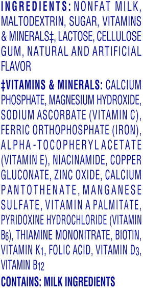 Carnation Breakfast Essentials nutrition facts image emphasizes vitamins and minerals for daily support.