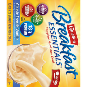 Carnation Breakfast Essentials ready-to-drink bottle image highlights on-the-go nutrition.