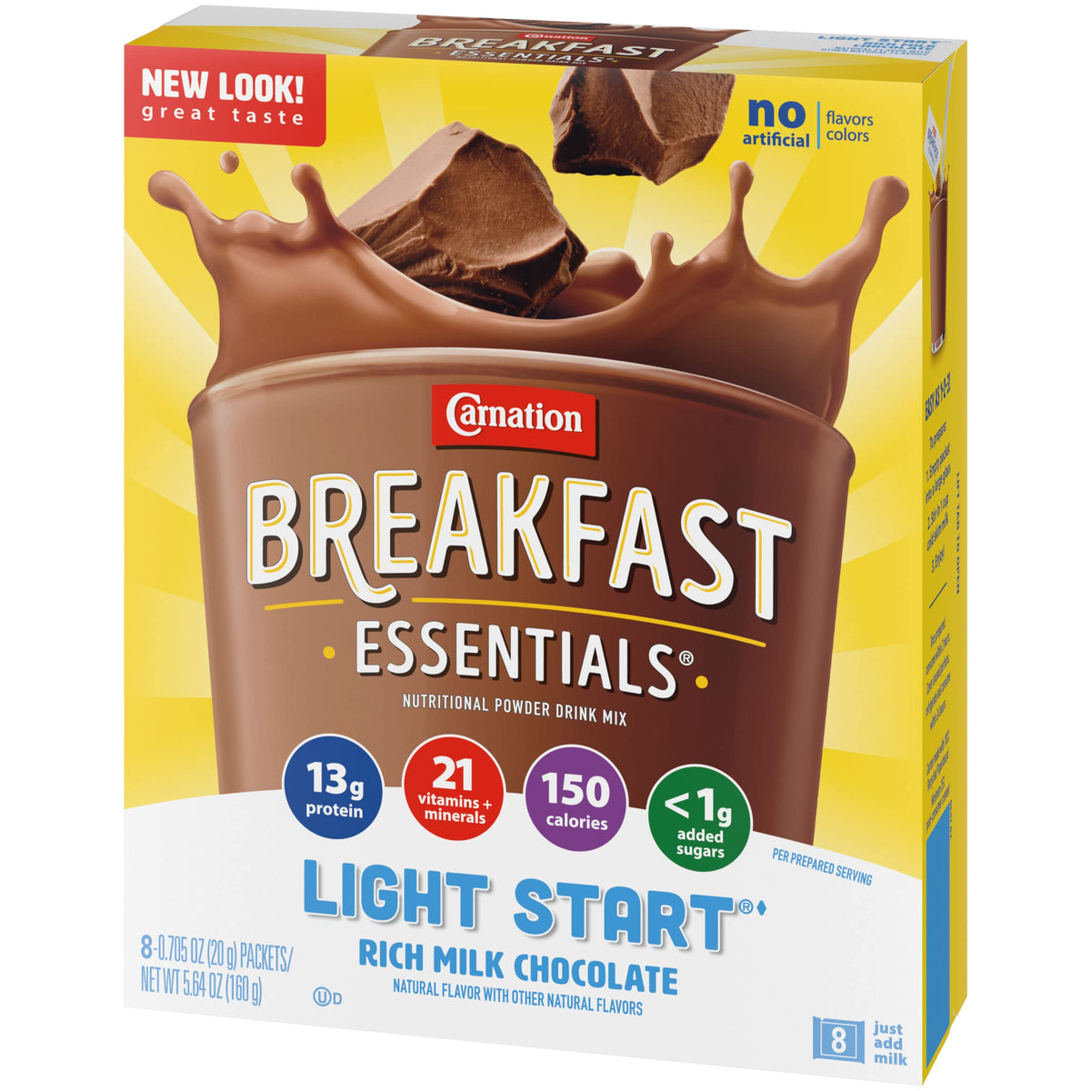 Carnation Breakfast Essentials Light Start with 21 vitamins and minerals per serving.