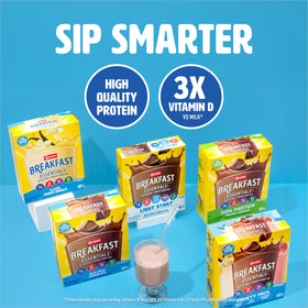Carnation Breakfast Essentials protein powder scoop highlights easy portion control for busy days.