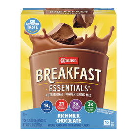Carnation Breakfast Essentials rich milk chocolate packets for a protein-packed morning