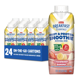Carnation Breakfast Essentials strawberry banana carton ready for quick breakfast.