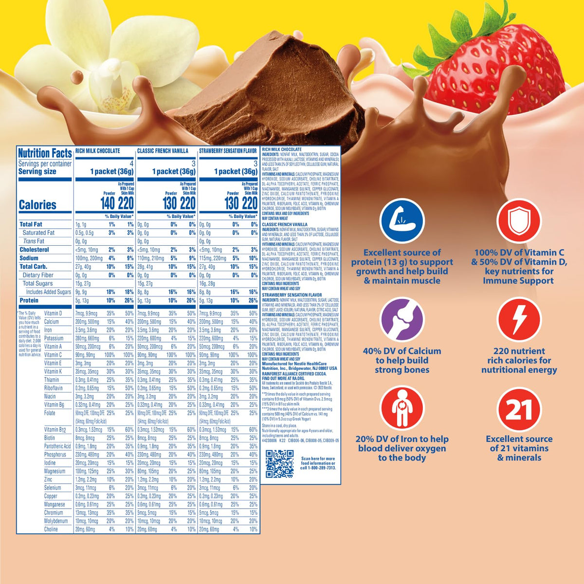 Carnation Breakfast Essentials Strawberry Sensation packet supports energy with minerals and protein.
