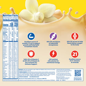Carnation Breakfast Essentials vanilla powder in a glass demonstrates easy morning nutrition.