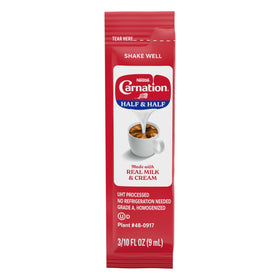 Carnation half-and-half stick pack on box front for coffee on the go