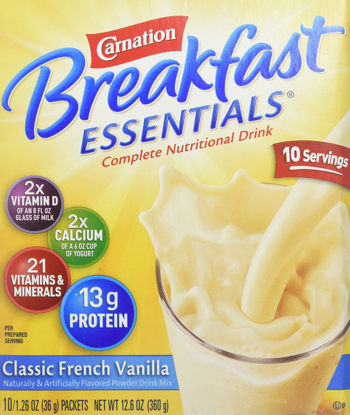 Carnation Instant Breakfast powder scoop pouring into a glass for a quick morning protein boost