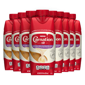 Carnation Lactose-Free Evaporated Milk bottle showcasing creamy texture and vitamin D