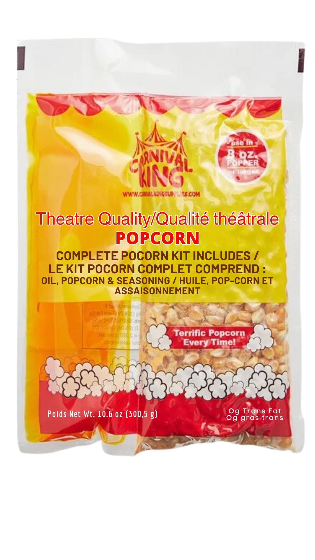 Carnival King all-in-one popcorn kit front view for quick, ready-to-use concessions.
