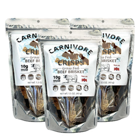 Carnivore Crisps brisket crisp pack front showing a convenient, protein-packed snack