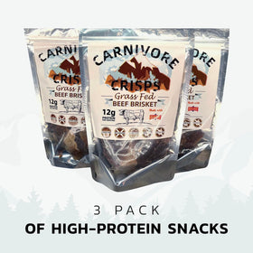 Carnivore Crisps on-the-go packaging shows a shelf-stable protein option for busy days